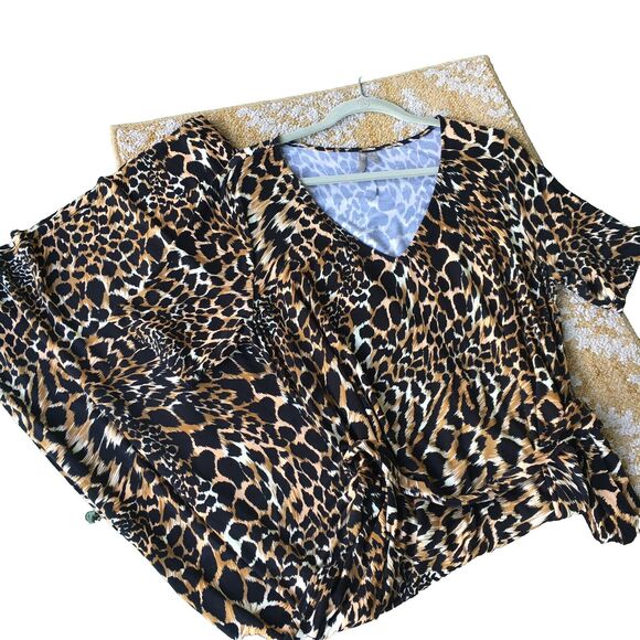 ASOS DESIGN Dress Womens 12 Brown Animal Print Maxi V Neck Short Sleeve Mob Wife - Picture 3 of 12